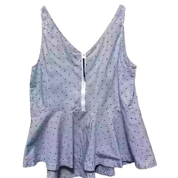 26W Lane Bryant Cotton Peplum Print Top with Asymmetrical Hem and Zipper Detail - Picture 3 of 17